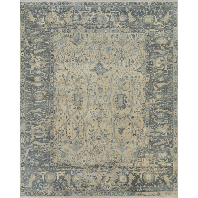 Hand Knotted Area Rug in Beige, Rectangle 12' x 15'