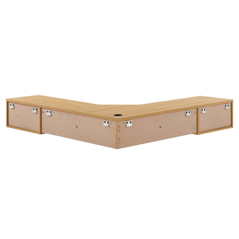 Oak Wall Mounted Corner Desk with Drawers