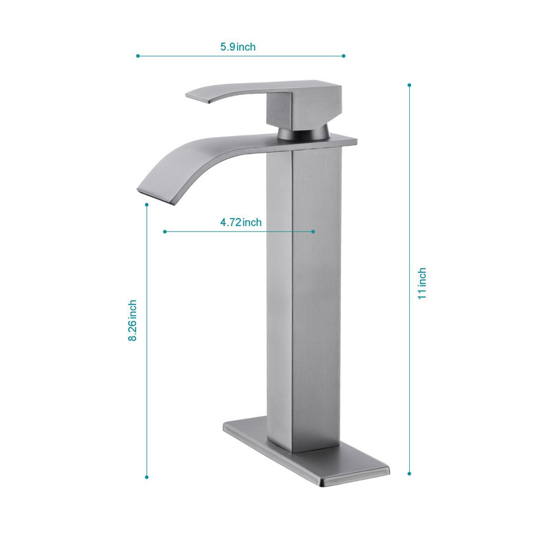 Robinet de lavabo de salle de bain à poignée simple, Nickel brossé
