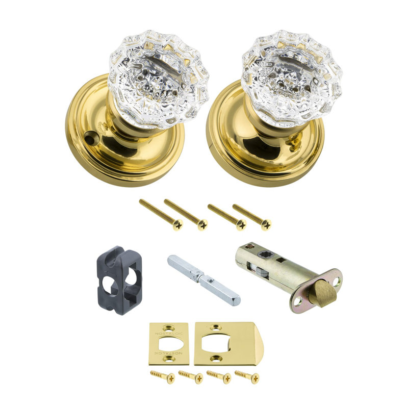 Classic Rosette with Crystal Door Knob, Polished Brass, 2.375"