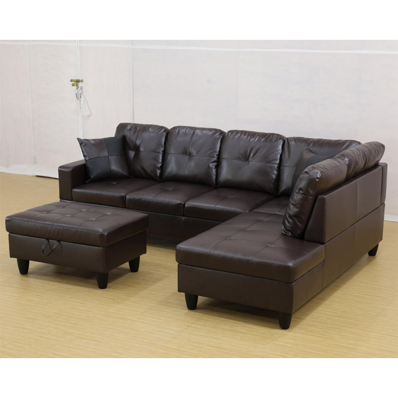 Zoie 103" Wide 3-Piece Faux Leather Small Sectional Sofa Set with Firm Seat Cushions for Small Space, Right Hand Facing