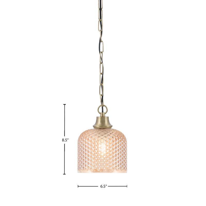 Luminaire suspendu en forme de chaîne au fini laiton vieilli avec abat-jour en verre texturé ambre de 6 po, New Age Brass