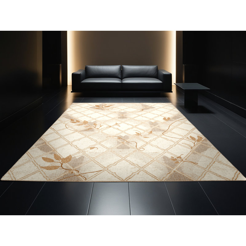 Machine Washable Bensonhurst Garden Trellis Rug in Beige – Beige Binding, 4' Round