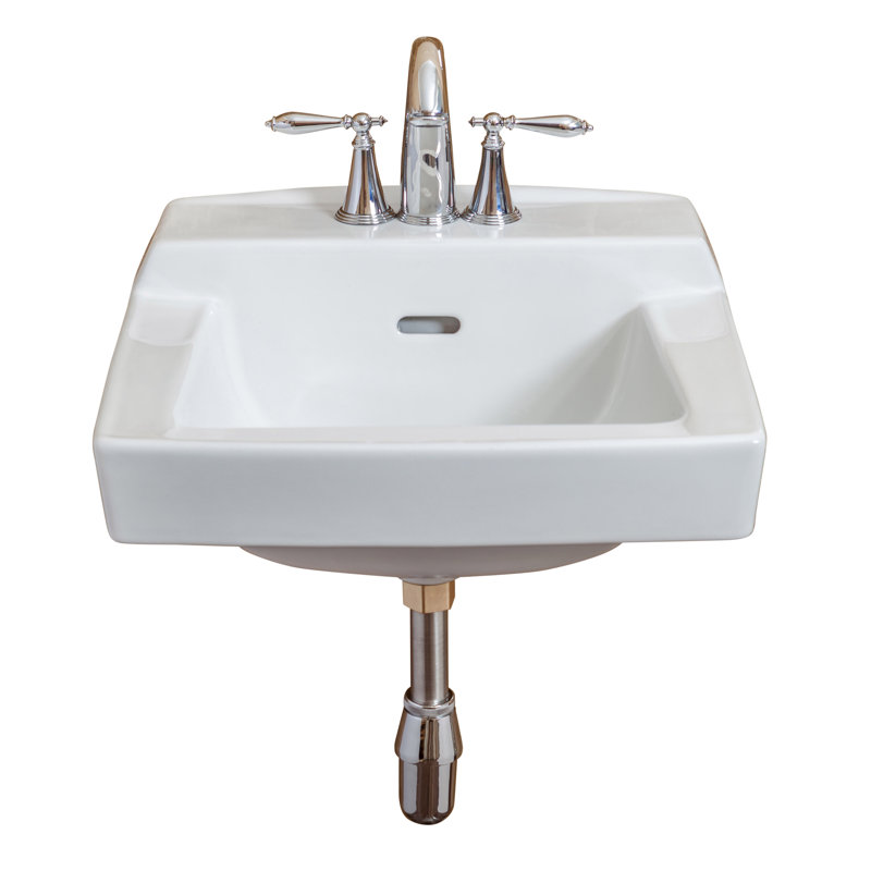 Lavabo de salle de bain mural rectangulaire en céramique avec trop-plein, blanc
