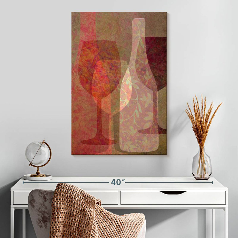 Yarlin, bouteille de vin et verres, H 30 po x l 20 po