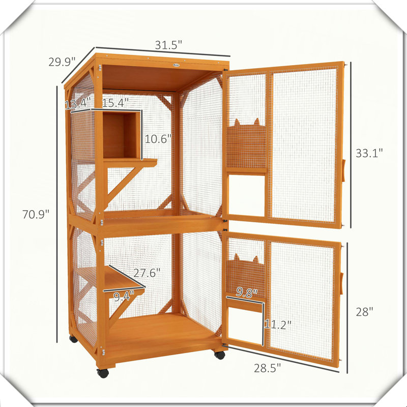 Maison de chat en bois avec roues de toit en asphalte