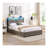 Full Size Metal and Wood Bed Frame with Storage Headboard and Charging Station in Antique Gray