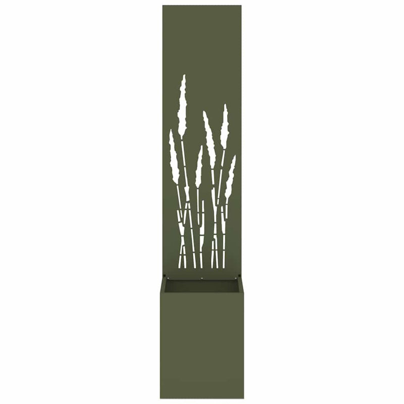 Garden Planter With Decorative Panel, Olive Green, 140cm H x 32cm W x 32cm D