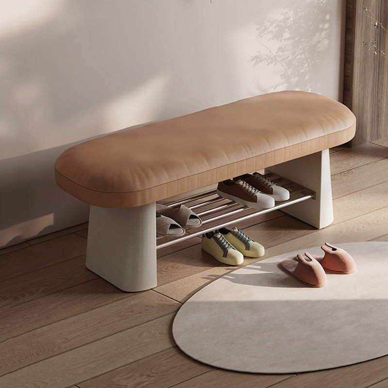31.5 Shoe Changing Stool Shoe Storage Stool, Beige/Orange