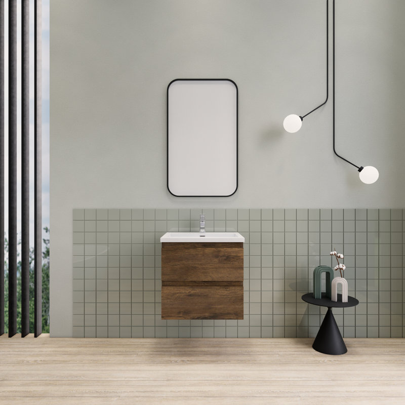 Alcester 23.6'' Single Bathroom Vanity with Resin Top, Rose Wood
