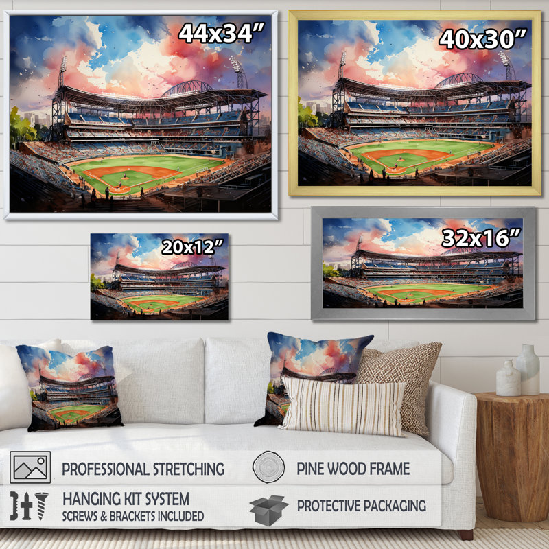 «Abstract Baseball Stadium III», art mural sur toile, H 24 po x l 32 po x P 1 po, Cadre flottant noir