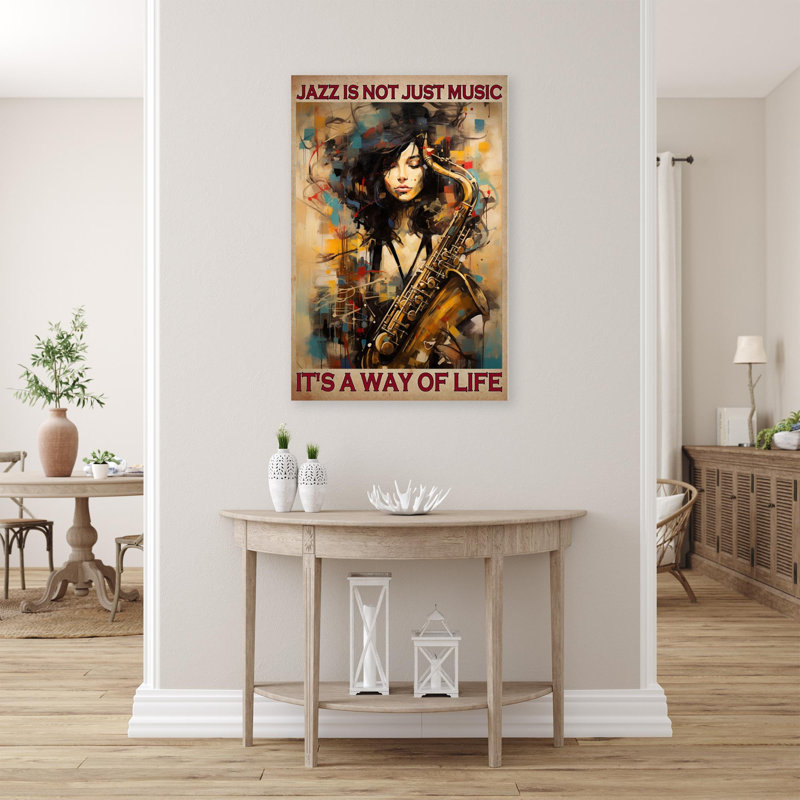 Janalene Jazz Is Not Just Music 1 - 1 pièce, reproduction d'art graphique sur toile tendue, H 14 po x l 11 po x P 1,25 po
