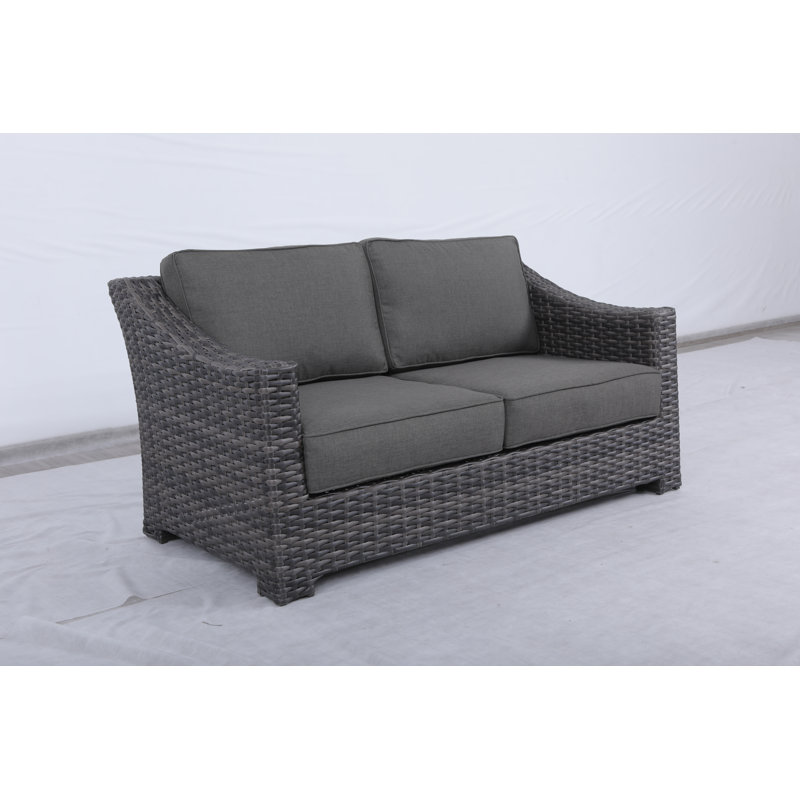 Donley 62'' Wide Wicker Loveseat with Cushions, Charcoal Gray