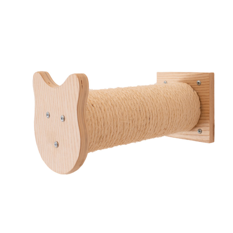 Natural Beige Poplar Wall-Mounted Cat Tree with Condo and Perch