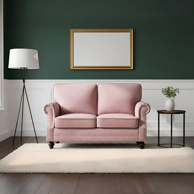 Traditional Velvet Loveseat Sofa with Nailhead Detail & Solid Wood Turned Legs