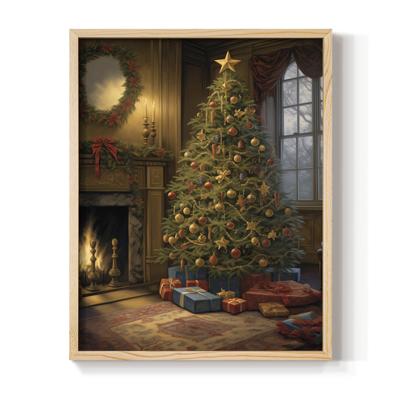 «Christmas Holiday Art CDXC III», reproduction d'art encadrée - bois massif, Naturel, H 30 po x l 24 po