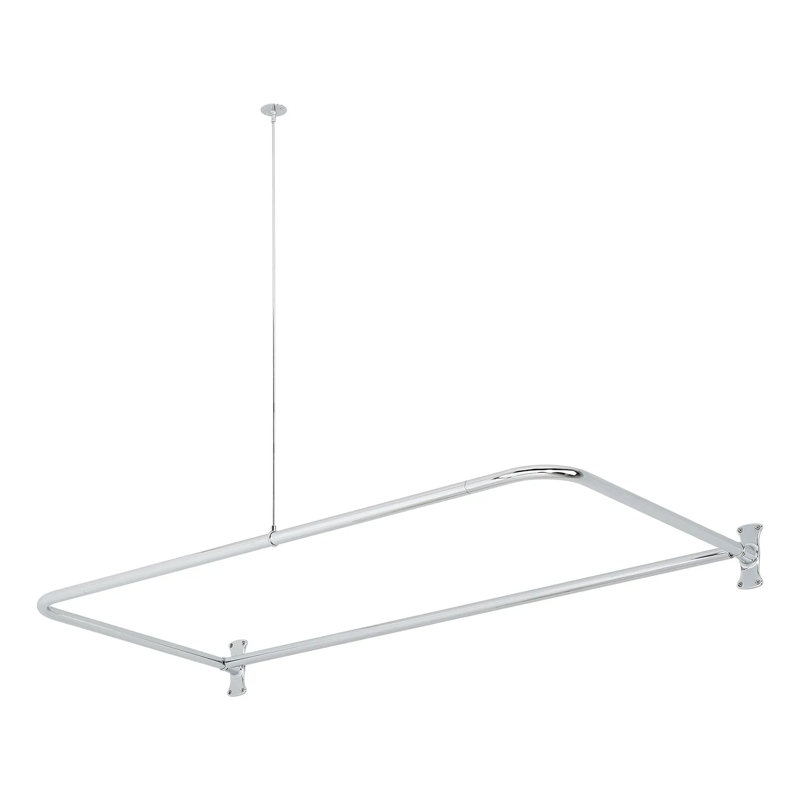 54" Brass D-Shaped Shower Rod Enclosure with Ceiling Support, Chrome
