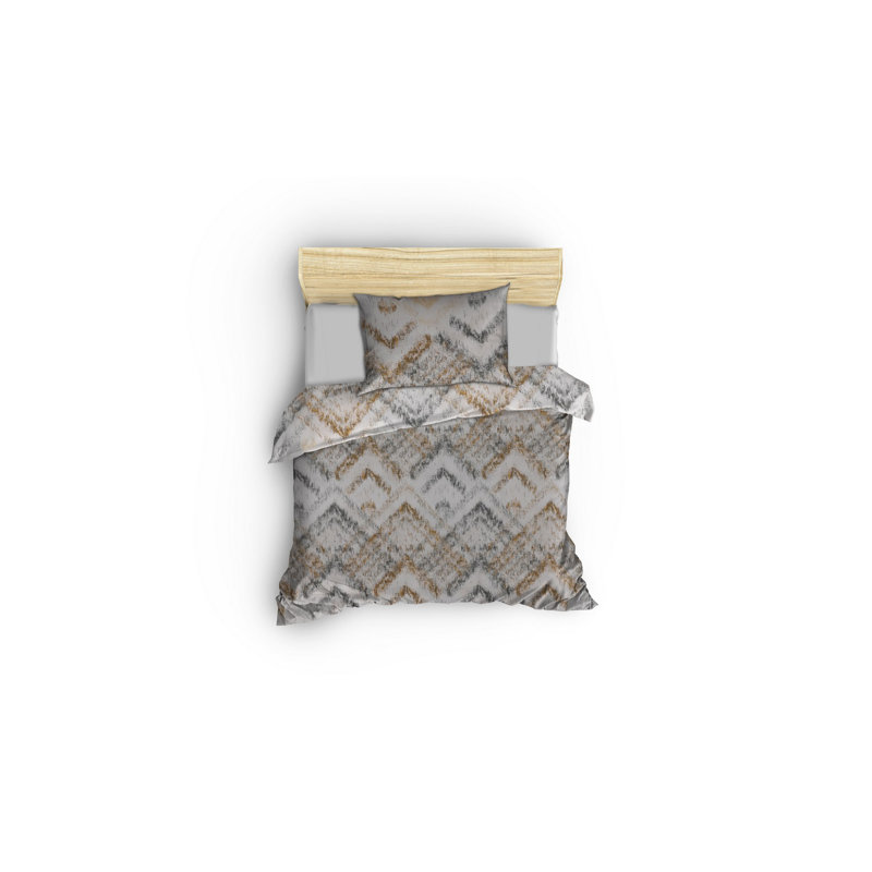 Elegant Single Quilt Cover Set, Mustard & Cream with Gray Accents | 50% Cotton / 50% Polyester, Duvet Cover 53.1 x 78.7 inches, Pillowcase 31.5 x 31.5 inches | Button & Envelope Closure, 127 Thread Count, Machine Washable
