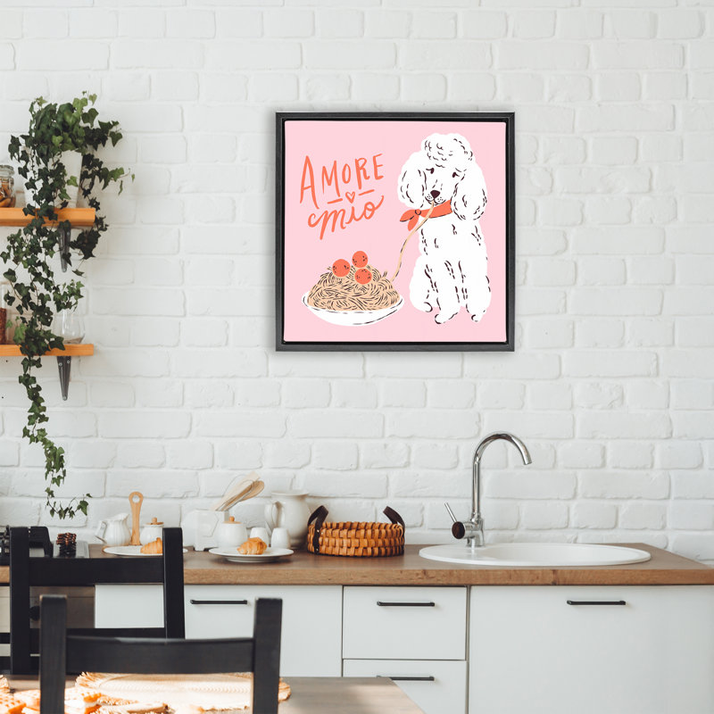 Cadre flottant Amore Mio Pasta Poodle, design par Krissy Mast, Cadre flottant noir de jais, H 18 po x l 18 po