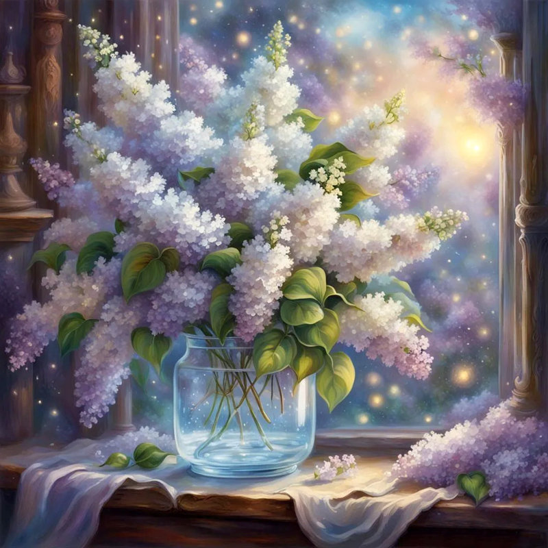 Ethereal Lilac Dreams - Enchanted Blooms au clair de lune, H 12 po x l 12 po