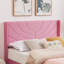 Structure de lit double en velours avec tête de lit à oreilles, lit plateforme tapissier avec tête de lit capitonnée à oreilles, support de lattes en bois massif, sans sommier, sans bruit, rose-1786535625-1786535628
