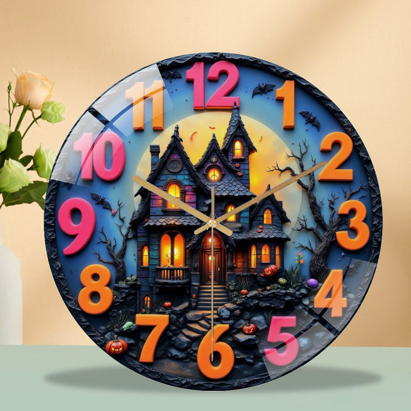 Horloge d'Halloween - Horloge murale moderne en verre 12 po