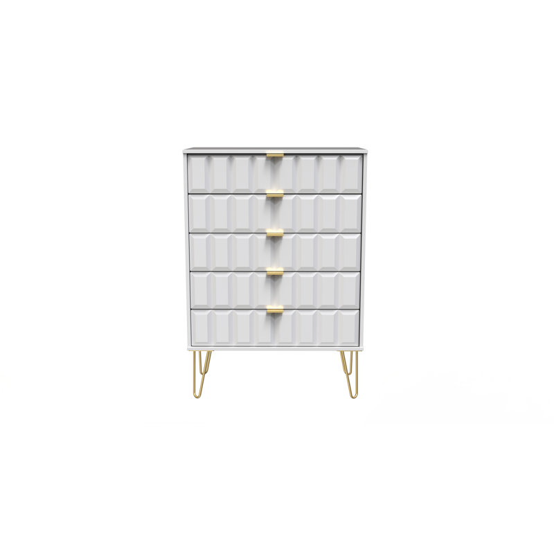 Fully Assembled Aliannah 5 - Drawer Chest of Drawers, White Matt