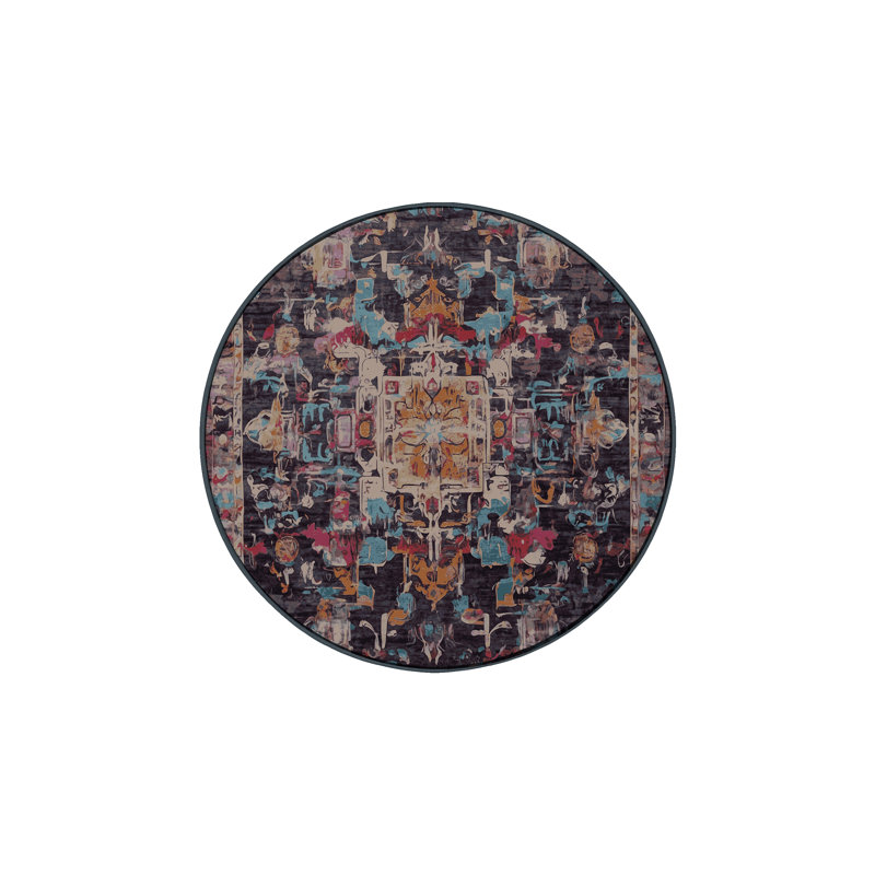 Tapis noir soyeux et moelleux, Rond 5 pi
