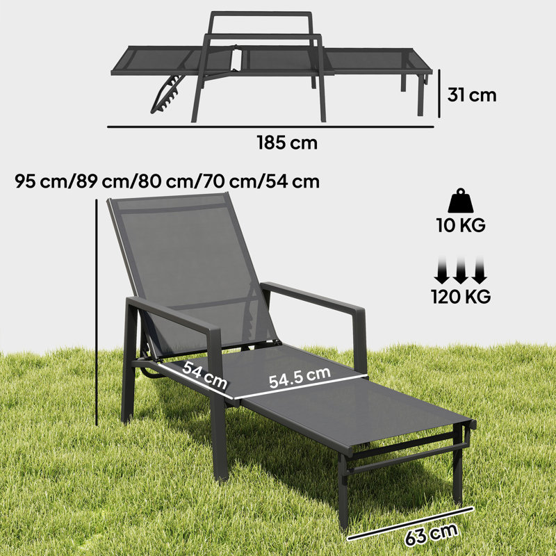 185cm Long Single Chaise, Dark Grey/Black