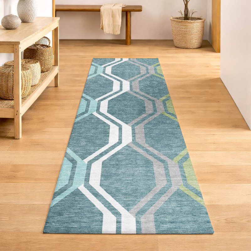 Tapis de qualité supérieure Mid-Century moderne lavable à la machine Premium Mayfield AMF2326, Sarcelle