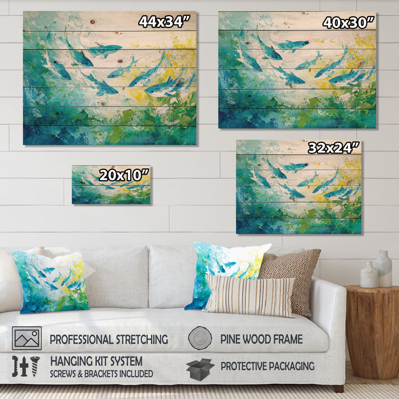 Abstract Sharks Swimming - Shark Wood Wall Decor On Natural Pine Wood, 24" H x 32" W