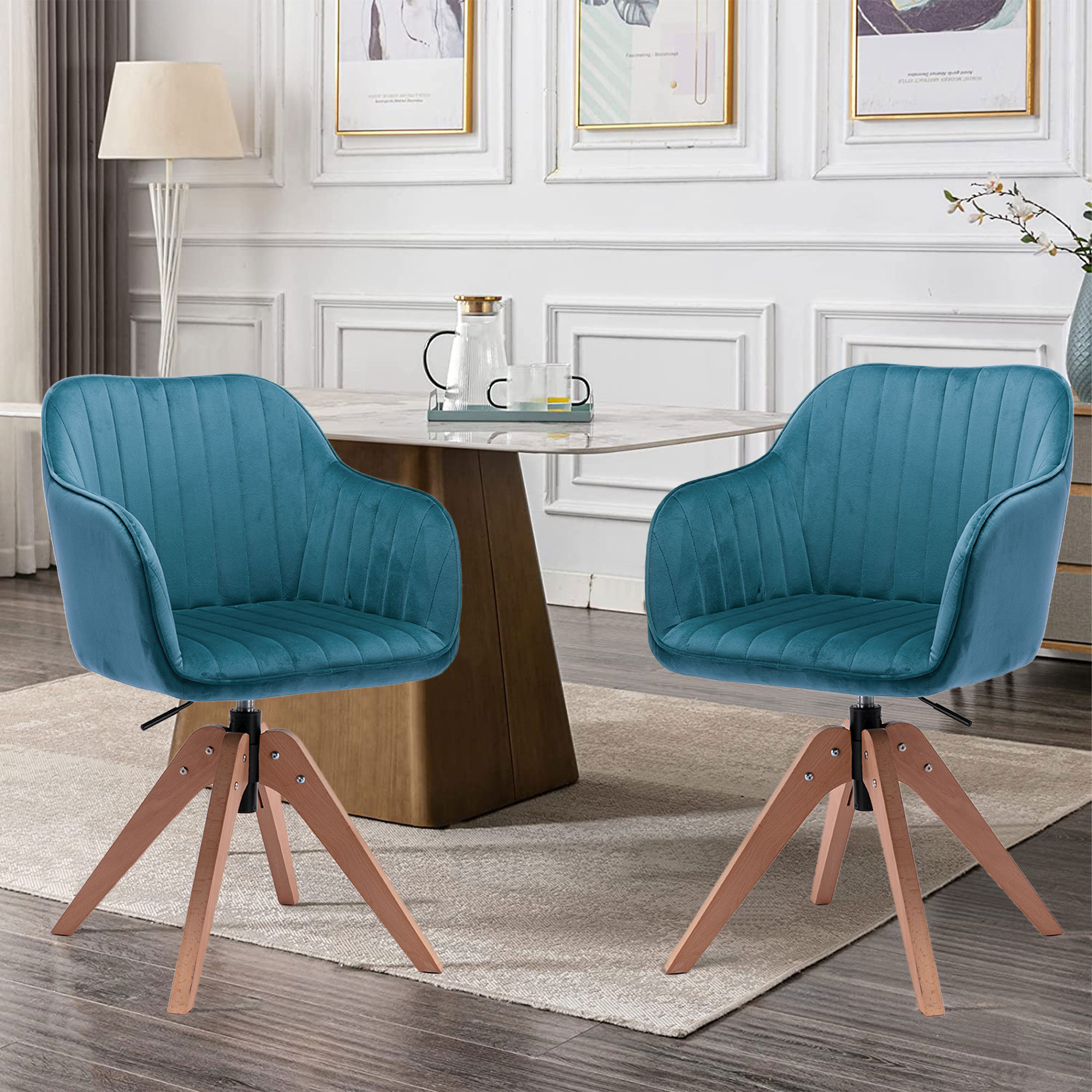 Mercer41 Kingsten Upgrade Swivel Arm Chair Fabric Dining Chair, Desk