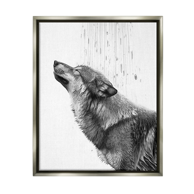 Loup dans la salle de bain par Annalisa Latella, Cadre flottant gris, H 21 po x l 17 po x P 1,7 po
