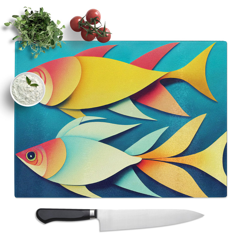 Select Fish Abstract  Glass Chopping Board