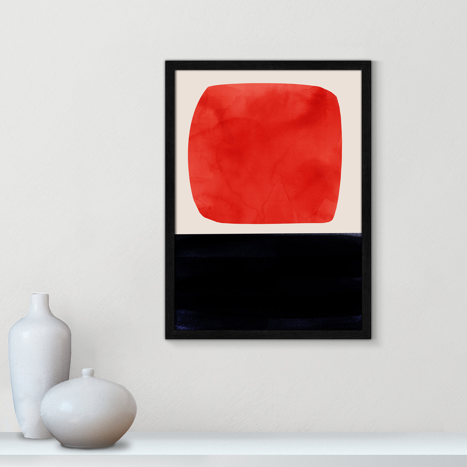 Boxed-Red Print by Aoibhne Hogan, 23" H x 17" W x 0.75" D, Black Wood Grain Paper
