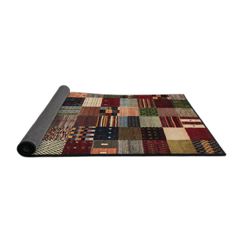 Tapis contemporaine vert/brun/rouge, Rond 7 pi