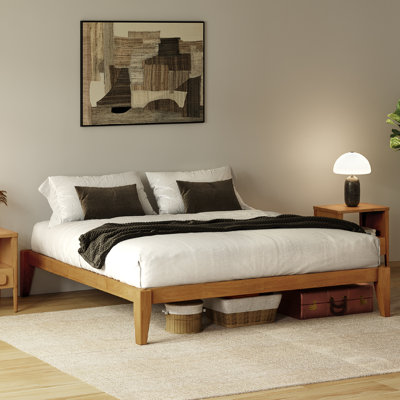 Carruthers Standard King Bed Frame - Solid Wood Platform Bed - Japanese Joinery Bed Frame - Wood Slat Support - No Box Spring Needed - Easy Assembly - Minimalist & Modern Style (Light Brown, King)