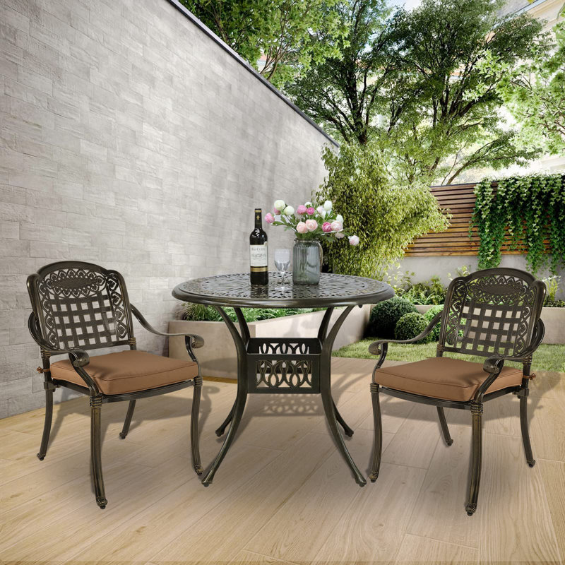 Ensemble bistro rond pour 2 personnes avec coussins, Taupe