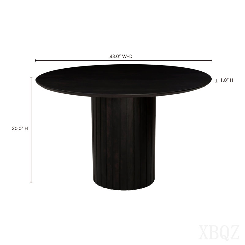 Table de salle à manger ronde, bois d'acacia massif, finition semi-lustrée noircie, sièges 4