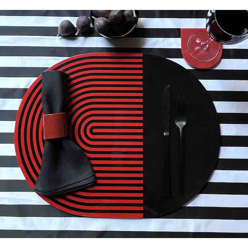 Lacquer Stripe Coasters, Turquoise/White
