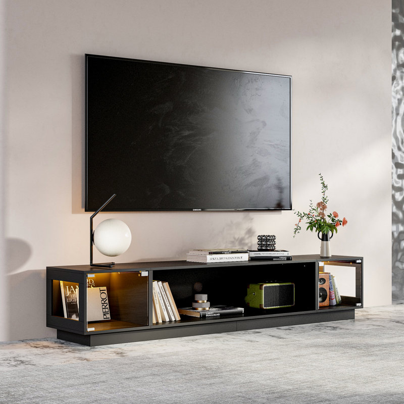 78.7'' Modern TV Stand With Tempered Glass Doors And Adjustable LED Lights, USB Powered, MDF Frame