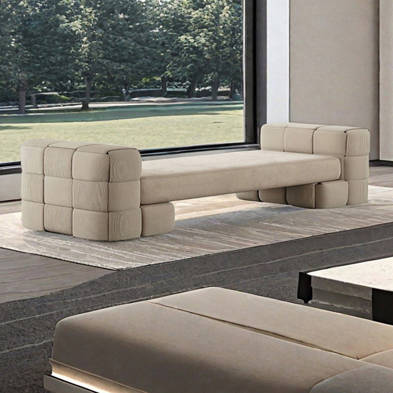 Banc rembourré en similicuir, H 22,83 po x l 70,86 po x P 22,83 po, Brun clair