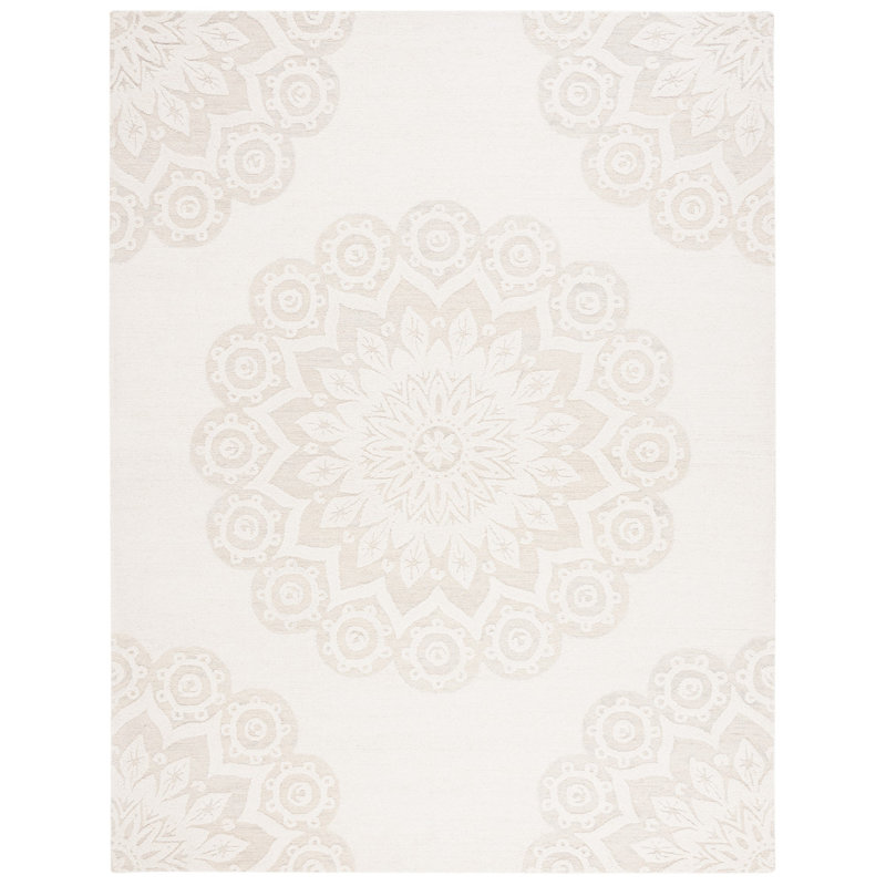 Tapis floral en laine et coton touffeté à la main Blossom, Rectangle 8 pi x 10 pi
