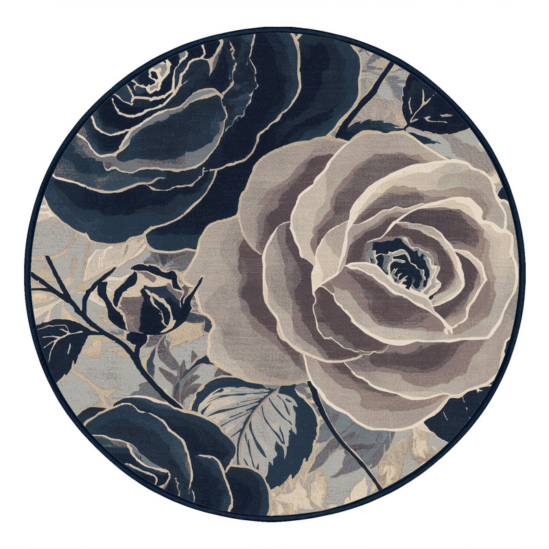 Tapis floral rose lavable à la machine par Rose Tea Tea, Rond 5 pi