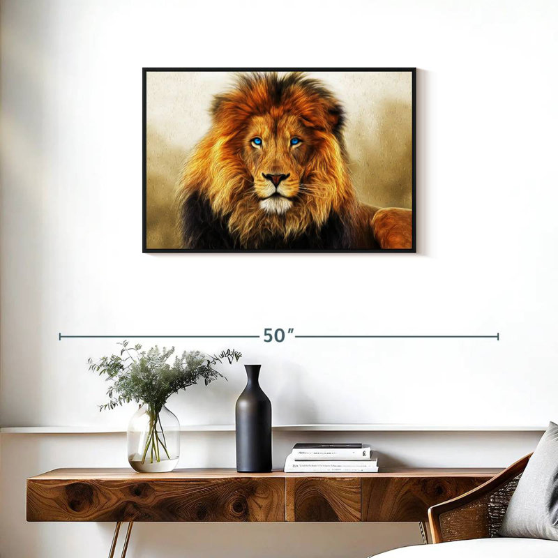 Lion aux yeux bleus, H 21 po x l 31 po