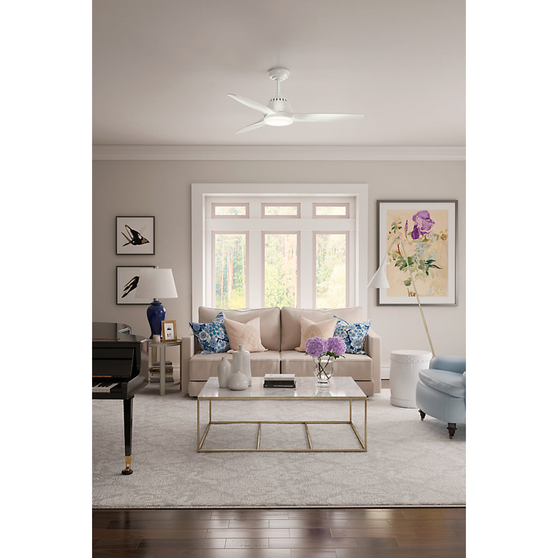 52" Wisp  3 - Blade LED Standard Ceiling Fan with Remote Control and Light Kit Included, White/Noble Bronze