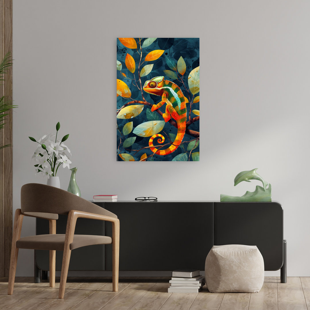 Vibrant Jungle Chameleon Colorful Organic Vibrant Lizard Forest Nature Wall Art Print