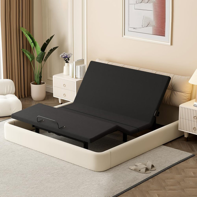  12" Height Adjustable Bed Frame With Wireless Remote, Back leg lift+adjustable bed legs+child lock, Independent Head & Foot Motors, Height Adjustable Feet, Ergonomic Design