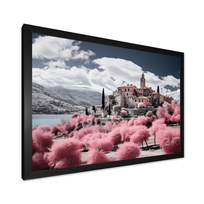 " Italy Beautiful Pink Landscape ", Black Single Picture Framed, 30" H x 40" W x 1.5" D