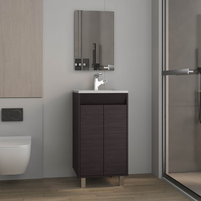 Ensemble de salle de bain, armoire avec lavabo + miroir, 2 portes, 4 pieds, 2 tablettes, 1 miroir